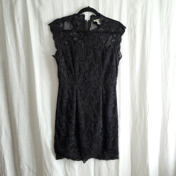 Sans Souci Lace Mock Neck Sheath Dress in Black size Large - Picture 1 of 5